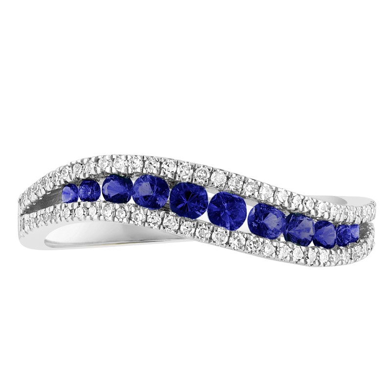 Blue Sapphire And Diamond Wavy Band